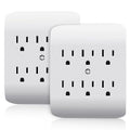 ELEGRP 6-Outlet Extender with Central Anchor, 3-Prong Grounded Wall Tab, Multiple Outlet Extender with 6 Electrical Outlets, ETL Listed, 2 Packs, White