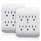 ELEGRP 6-Outlet Extender with Central Anchor, 3-Prong Grounded Wall Tab, Multiple Outlet Extender with 6 Electrical Outlets, ETL Listed, 2 Packs, White