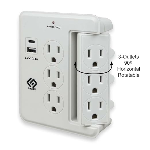OSKOS 6 Outlets Wall Outlet with 2.4A USB Charger (1A1C), 500J Surge Protector, Wall Tap, 15A/120V/1800W Rotatable Outlets, UL Listed