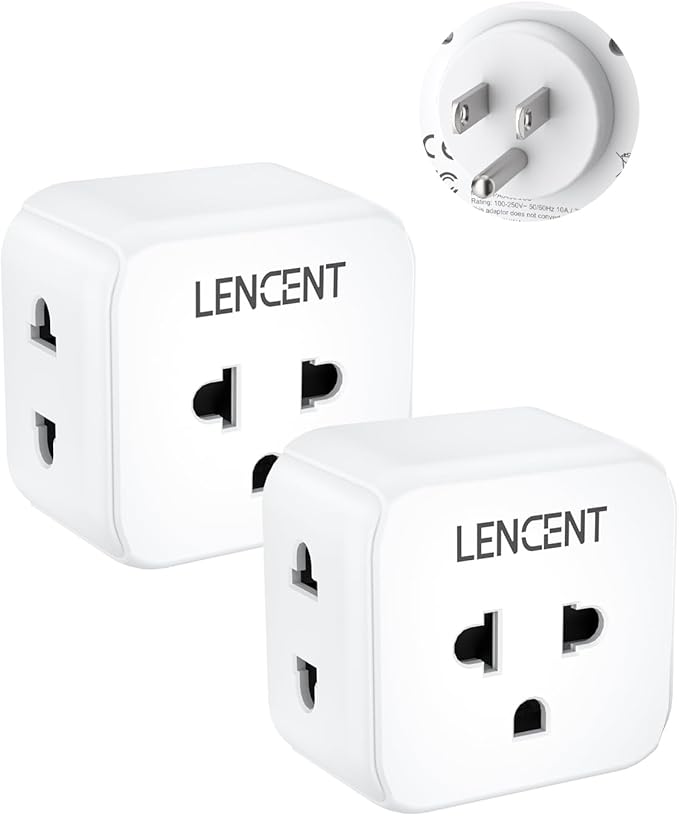 LENCENT 2 Pack EU to US Plug Adapter, European to USA Outlet Adaptor, Travel from Europe to American Outlet, 3 Outlet Extender, Wall Tap, Mini Charger Box, Travel Plug Converter