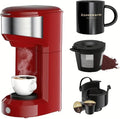 Single Serve Coffee Maker, 2 in 1 Brewer for K Pod & Ground Coffee, 90s Rapid Brew 6 to 14oz Capacities with Auto Shut Off, Small Compact Design for Home Office Travel Camping-Red