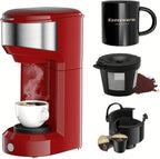 Single Serve Coffee Maker, 2 in 1 Brewer for K Pod & Ground Coffee, 90s Rapid Brew 6 to 14oz Capacities with Auto Shut Off, Small Compact Design for Home Office Travel Camping-Red
