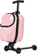 smilesun Foldable Ride On Scooter Suitcase with Front Opening, Lightweight Carry On Scooter Luggage for Adults, Teens & Kids（Pink 20-inch）