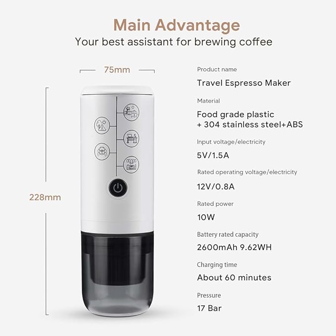 3 in 1 Portable Espresso Machine With NO Heating Function, Type-C Charging Electric Espresso Maker, 17 Bar Mini Coffee Maker For N ESPRESSO/DolceGustoPods & Ground Coffee On the Go, Black