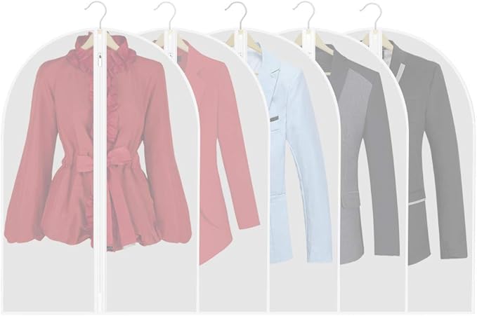 Garment Bags, Set of 5 Lightweight 33 Inch Suit Bags with Full Stainless Steel Zipper, Garment Bags for Storage/Closet/Travel (Translucent, 24 x33 Inches)