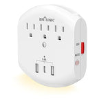 BN-LINK 3-Outlet Extender, Multi Plug Outlets with 3 USB Ports (3.4A Total), Dusk-to-Dawn Sensor Night Light, Surge Protector with Top Phone Holder, for Traveling, Home, School, Office