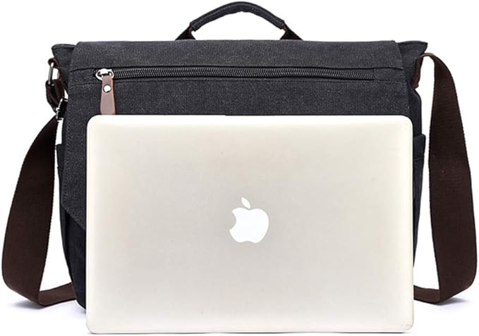 Vintage Genuine Leather Waxed Canvas Briefcase Large Satchel Shoulder Bag Rugged Computer 15.6" Laptop Bag