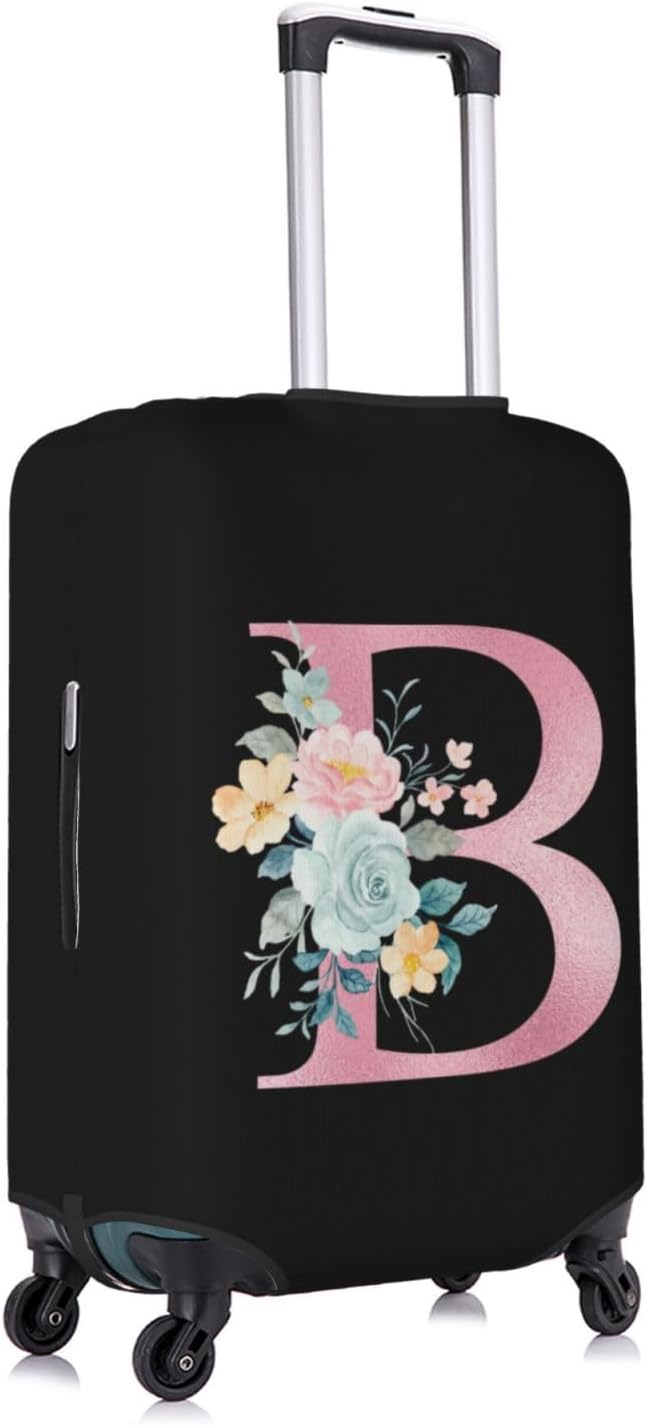 B Alphabet Design Custom Travel Luggage Cover Tag Set TSA Approved Vintage Letter Print Suitcase Protector Men Women (M 22-25 Inch Luggage)