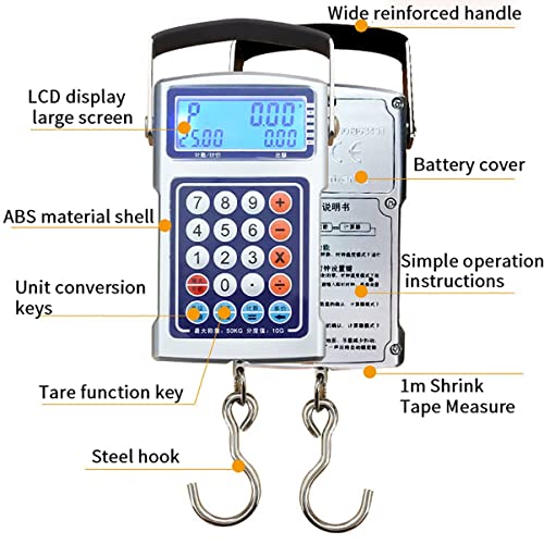 Portable Digital Hanging Scale 50kg/10g - Lightweight, Accurate, Easy-to-Use - Ideal for Shipping, Groceries, Home, Travel, and Luggage - Compact Design for Convenience