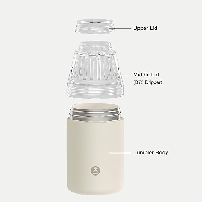 TIMEMORE Portable Coffee Maker Pour-Over Coffee Dripper, Travel Coffee Cup, Manual Brewer for Home and Outdoors - Ceramic-Coated Stainless Steel Tumbler 10.08 oz Capacity
