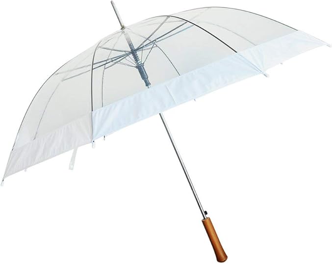 Rain Clear White Umbrella | Water Repellent Strong Metal Shaft and Ribs | Auto Open Rip Resistant Portable Umbrella | Wood Print Resin Handle
