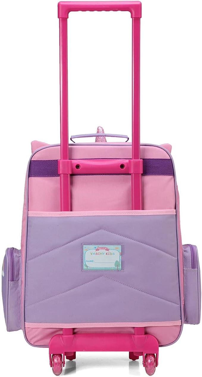 VASCHY Rolling Luggage for Kids, Cute Travel Carry on Suitcase for Girls/Toddlers/Children with Wheels 18inch Unicorn