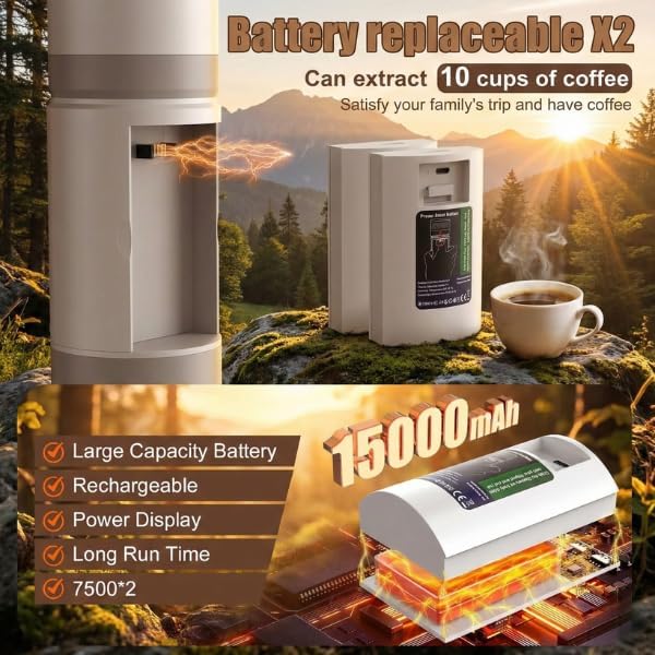 Portable Coffee Maker KF-JN-03 with Digital Display & 20 BAR Pressure – Hot & Cold Brew, Compatible with Coffee Grounds and Capsules, Compact Single-Serve Design with Transparent Cup & 60ml Tank
