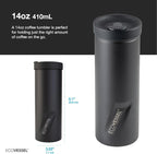 EcoVessel Travel French Press, Portable Coffee Maker, Stainless Steel Insulated Coffee Press, Reusable Single Serve Bottle for On-The-Go Use, 14oz (Stone)