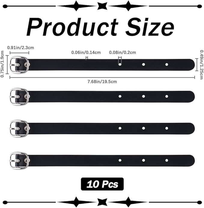 GORGECRAFT 10Pcs PU Leather Luggage Labels Strap Adjustable Faux Black Luggage Tag Loops Replacement Belts with Metal Buckle Watch Band Straps for Suitcase Travel Secure Storage Hanging Accessories