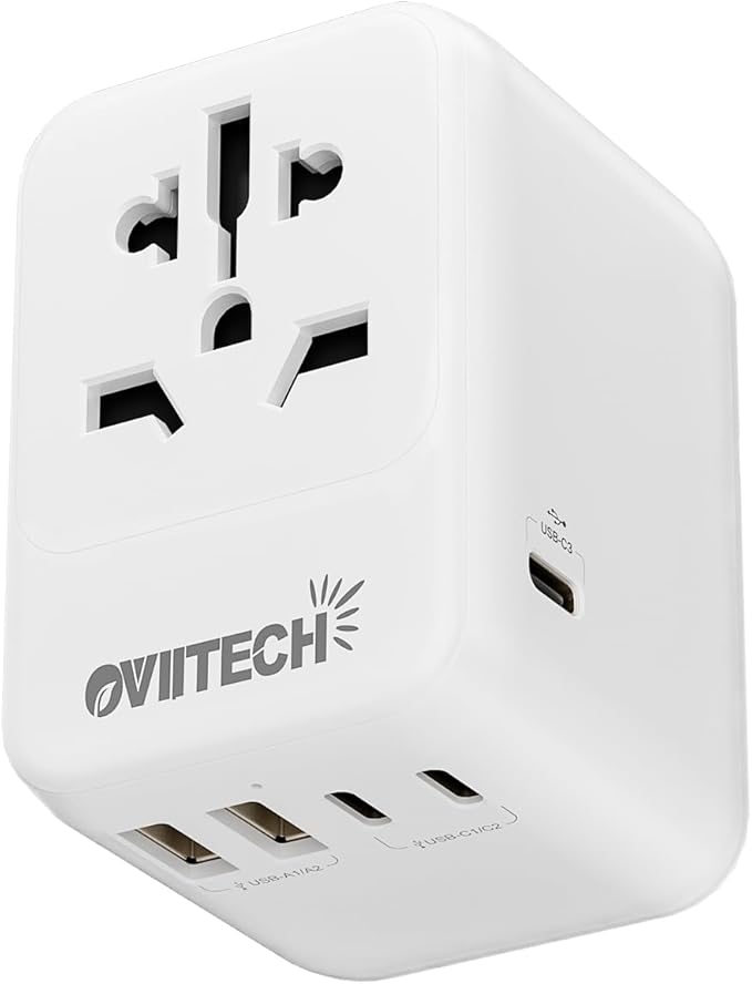 Oviitech 28W Universal Travel Adapter,Power Adapter with 5 USB Ports - All-in-one USA, UK, AUS, EU Plugs for Worldwide Use(White).