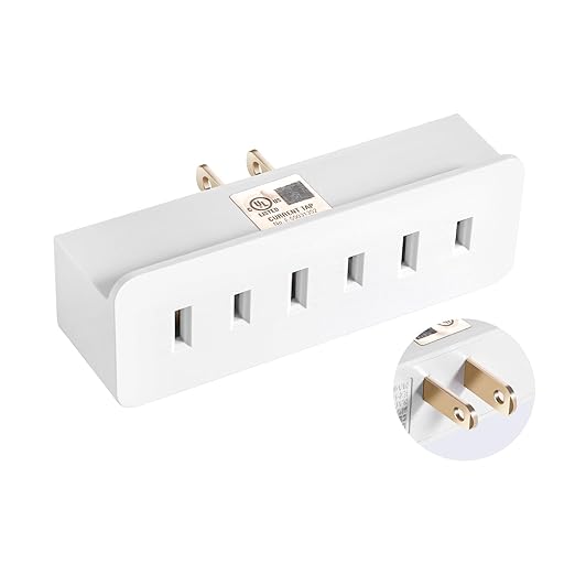 UL Listed 2 Prong 3-Outlet Wall Tap, 2 Prong Triple Outlet Converter Plug Extender, Multi-Plug Outlet Adapter, Polarized White, for living rooms, kitchens, offices and more. (1 Pack)