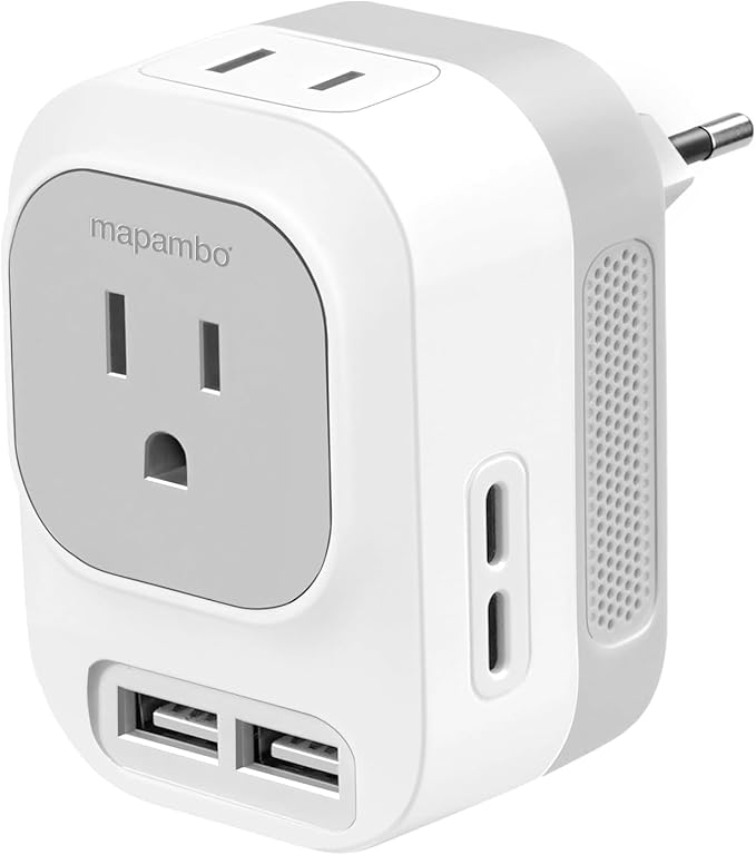 220V to 110V Voltage Converter US to Europe with 2 USB A & 2 USB C Ports Fast Charging, Power Converter for European Travel International Universal Travel Adapter for Germany France Italy Spain