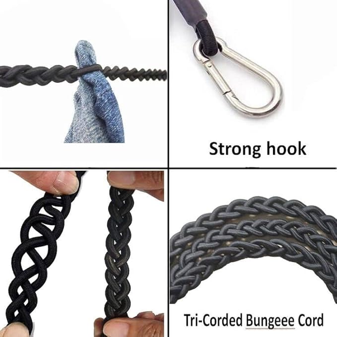 Bungee Cord Clothesline,Tri-Braided Cord Clothes Line,Portable Travel Clothesline Laundry Clothesline (with 2 Strong Suction Cups) for Home,Camping,Travel,Indoor or Outdoor Use - No hanger hook needed