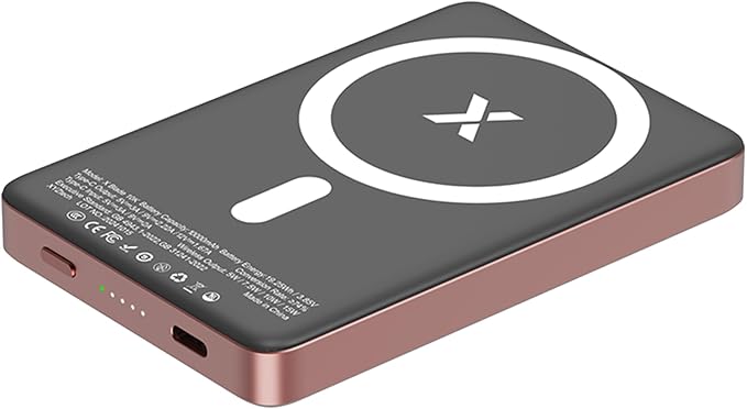 X Blade 10K Slim Magnetic Power Bank - 10000 mAh – MagSafe Portable Charger for iPhone and Samsung, Wireless Fast Charging USB-C PD 20W, Ultra Thin Metal Design, Rose Gold