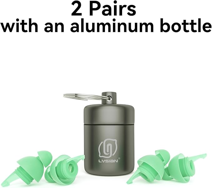 LYSIAN High Fidelity Concert Ear Plugs, 23dB Noise Reduction Musician Earplugs for Concerts, Festivals & Raves, Reusable Soft Earplugs with Aluminum Case, 2 Pairs Aqua