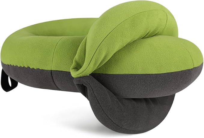 BUYUE Kids Travel Pillows for Airplane, Memory Foam 360° Head Support Sleeping Essentials for Long Flight, Skin-Friendly Soft Neck Pillow for Traveling in Car Seat, (Small, Green Grey, 40-90 lbs)