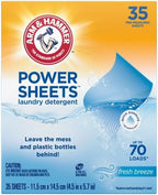 Arm & Hammer Laundry Detergent Power Sheets,Fresh Breeze, up to 140 Loads, 35 Ct (Pack of 2)