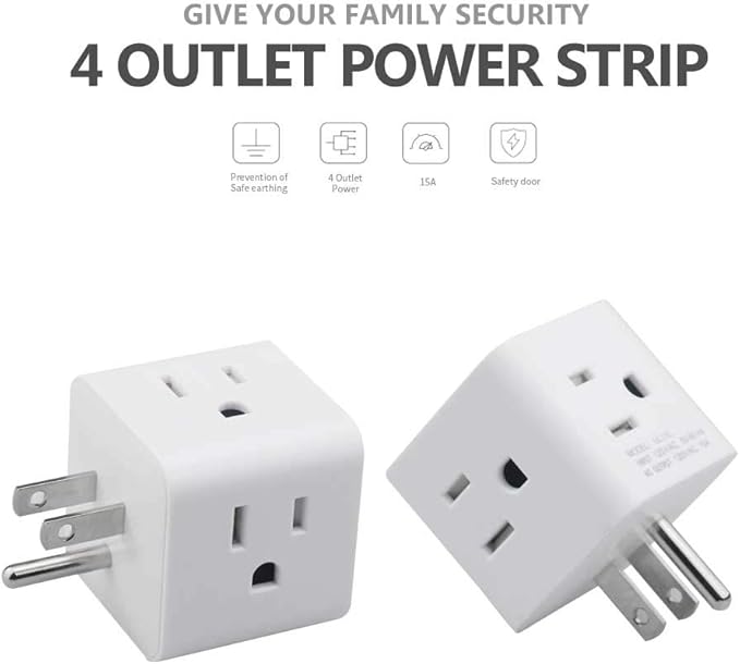 Multi Plug Outlet Splitter, USHANLIN 4 Way Electrical Outlet Extender 3 Prong Mini Travel Wall Plug for Office Home Dorm