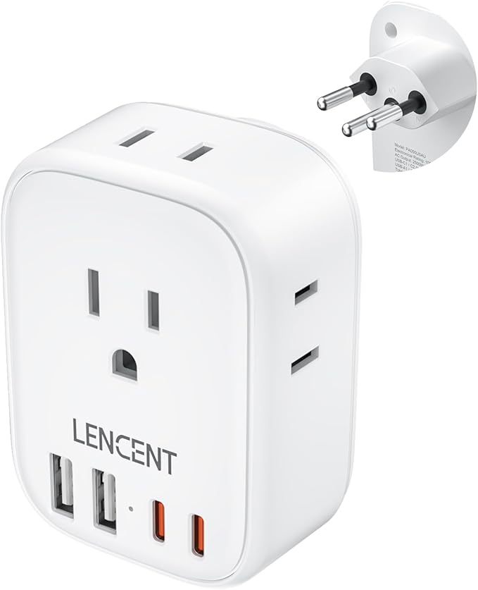 LENCENT Switzerland Travel Plug Adapter, Swiss Power Adaptor with 4 American Outlets, 4 USB Ports(2 USB C), Type J Plug Converter for US to Switzerland, Liechtenstein, Rwanda, Safe Grounded