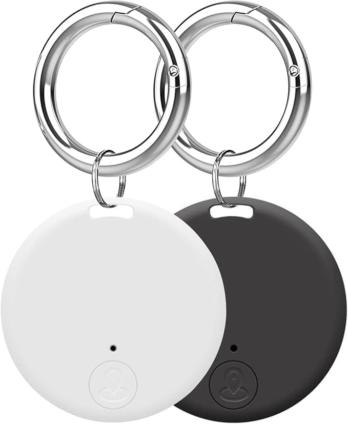 Aircawin Mini GPS Tracker, Key Item Finder Locator,No Monthly Fee App for iOS/Android 2023 Latest,Portable Anti-Lost Bluetooth Tag Item Tracker for Luggages/Kids/Pets/Phone/Wallet/Bag-2Pcs-Black+White
