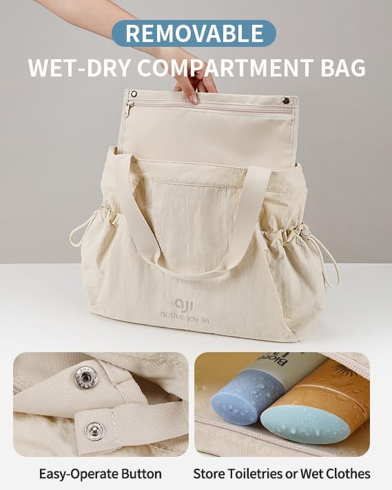 Gym Tote Bag for Women, Lightweight Yoga Mat Bag with Wet Dry Storage Pocket & Multi Pockets