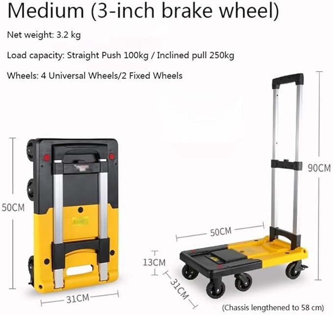 Flat Bed carts with Wheels Foldable Folding Portable Trolley Courier Cargo Trolley Luggage Trolley Small Trolley Household Trailer Heavy - Duty trolleyflatbed Truck(Blue,Medium)
