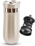Travel Coffee Press, Vacuum Insulated Portable French Press, Stainless Steel Portable Coffee Maker/Tea Press, 12oz, Beige