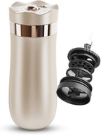 Travel Coffee Press, Vacuum Insulated Portable French Press, Stainless Steel Portable Coffee Maker/Tea Press, 12oz, Beige