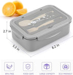 Bento Boxes for Adults - 1100 ML Bento Lunch Box Container For Kids With Spoon & Fork - Durable Perfect Size for On-the-Go Meal, BPA-Free and Food-Safe Materials(Grey)