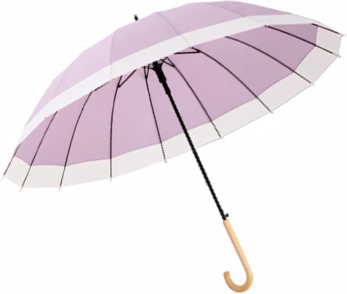 ThreeH Big Beatiful Umbrella with Arc Classic Wood Handle 16 Ribs 48" Windproof Sturdy Stick Rain Umbrella