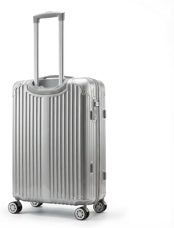 Gabbiano 9060 3 Piece ABS Luggage Set – Expandable Hardshell Suitcase with Add-A-Bag Strap, TSA Lock & 8-Wheel Spinners – Lightweight (20" Carry On, 26" Medium, 30" Large) (Silver, Medium 26)