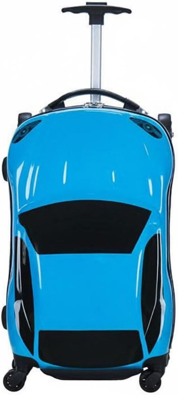 Kids Car Shaped Luggage Telescopic Handle Child's Sit on Suitcase Lightweight 3D Cartoon Car Suitcase for Young Children, Vacation, Airport, Blue