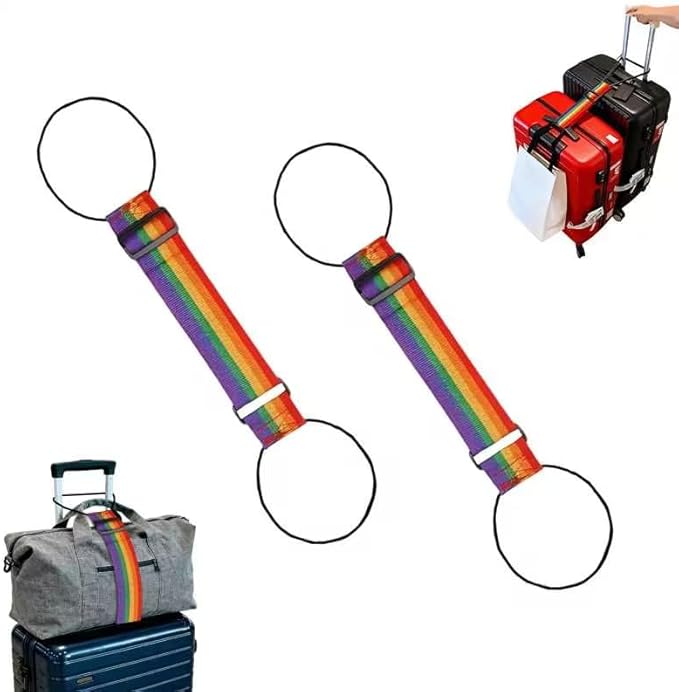 Luggage Straps for Suitcases，Multi-Use Strong Adjustable Luggage Connector Straps, Durable, Waterproof, Bungee Straps，Travel Suitcase Essential Travel Essentials (Colored Straps 2PCS)