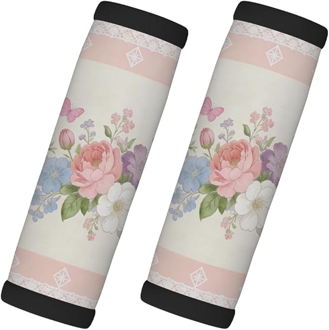 2 Pack Luggage Handle Wrap with Travel Tags - Non-Slip Protective Cover Soft Handle Grips Covers for Suitcase(Pink Flower Butterfly)