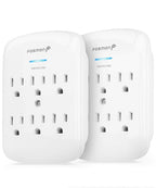 Fosmon 6-Outlet Power Strip Surge Protector 1200 Joules, Wall Mount Adapter Tap, Multi-Plug Outlet Wall Charger Extender, Charging Station, ETL Listed for Home, Dorm Room & Office (2 Pack) - White