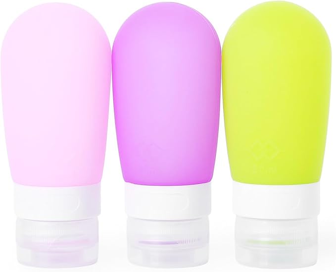 Mziart Travel Bottles for Toiletries, 2.7oz Silicone Travel Size Containers, 3 Pack TSA Approved Leak-Proof Reusable Squeezable Refillable Shampoo and Conditioner Bottles (Pink, Purple, Green)