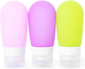 Mziart Travel Bottles for Toiletries, 2.7oz Silicone Travel Size Containers, 3 Pack TSA Approved Leak-Proof Reusable Squeezable Refillable Shampoo and Conditioner Bottles (Pink, Purple, Green)