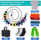 2 Pack Portable Clothesline with 12 Clothespins, Windproof Travel Clothesline Stretchy Retractable Elastic Laundry Clothes Line for Backyard, Vacation Hotel, Balcony Clothes Drying Line