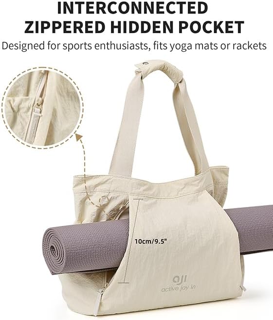 Gym Tote Bag for Women, Lightweight Yoga Mat Bag with Wet Dry Storage Pocket & Multi Pockets