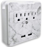 Glamsockets Decorative Wall Mount Surge Protector with 3 Outlets, Dual USB Charging Ports and Phone Holder - USB Charging Center/Multi Function Wall Tap (Carrara Marble)
