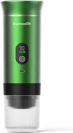 Portable Espresso Coffee Maker Rechargeable Self Heating Machine For Travel Car 3 in 1 Ground Coffee and NS Capsules 20 Bar Pressure Smart LED Display Camping Office With Stand Holder (GREEN)