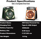 Upgraded Solar Camping Fan with Lantern - Rechargeable Battery Operated Fan 90° Adjustable Portable Table Fan for Hurricane Power Indoor Outdoor Use(Orange)