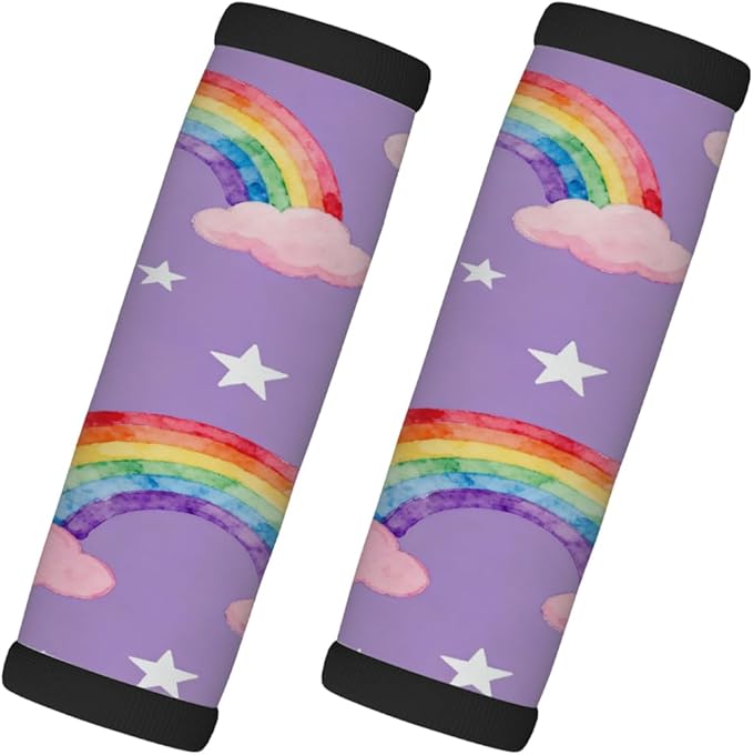 2 Pack Luggage Handle Wrap with Travel Tags - Non-Slip Protective Cover Soft Handle Grips Covers for Suitcase(Rainbow Cloud Star Crown)