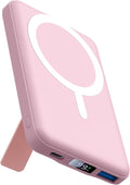 AOGUERBE for MagSafe Portable Charger, 10000mAh Magnetic Power Bank 22.5W Fast Charging, Mini Battery Pack Wireless with LED Display&Foldable Stand for iPhone 17/16/15/14/13/12 Series (Rose Pink)